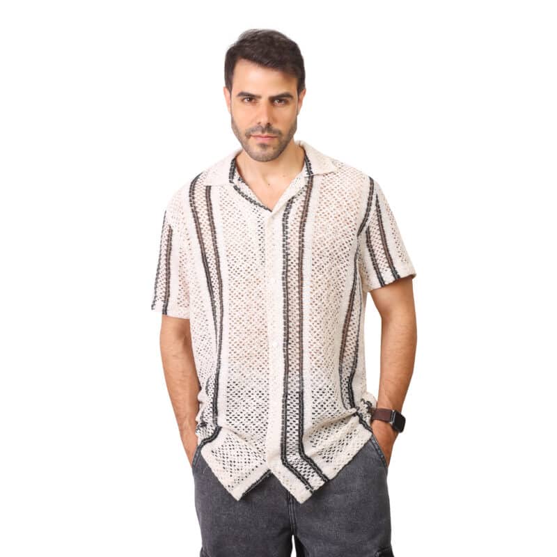Cpup - Striped Patterned Knitted Shirt - Apache Collar