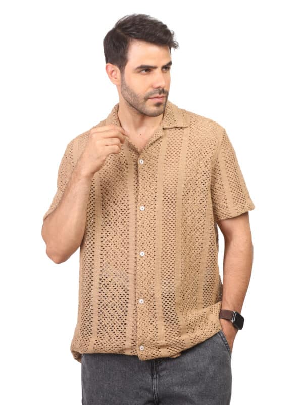 Coup - Mesh Panelled Button Up Shirt With Short Sleeves