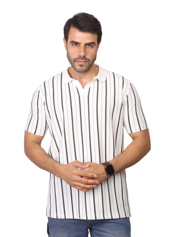 Coup - Polo Neck Striped Knitwear T-Shirt