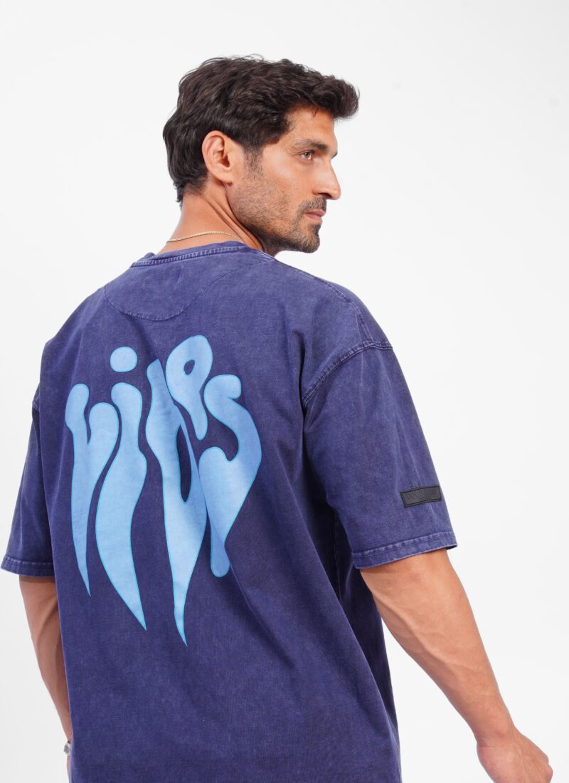 Coup - Washed Navy Printed Loose Fit Half Sleeves T-Shirt - Image 2